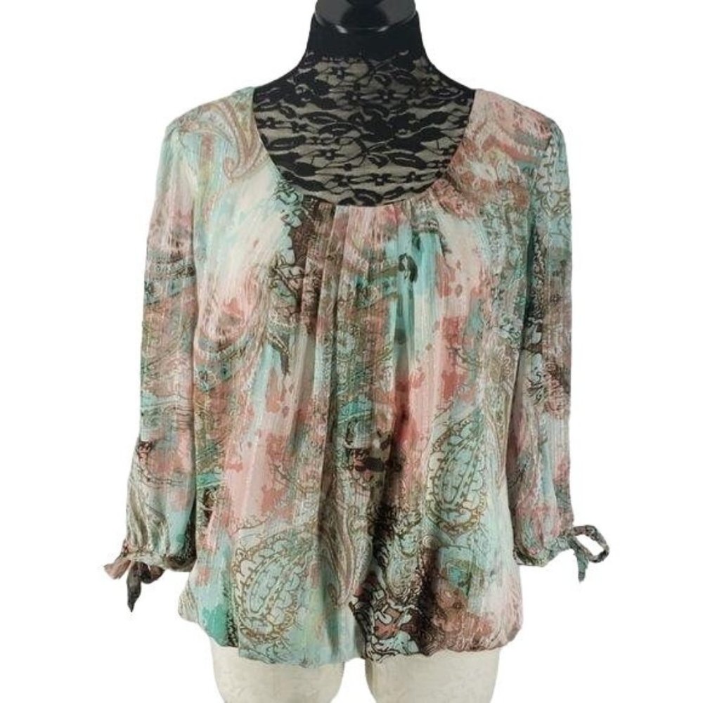 Sara Michelle Women Paisley Boho Scoop Neck Blouse Medium